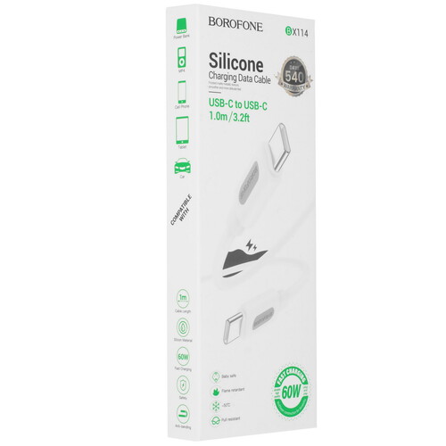 Купить Кабель круглый Borofone USB Type-C - USB Type-C белый 1 м  9244407. Характеристики, отзывы и цены в Донецке
