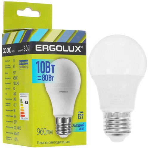 Купить Лампа светодиодная Ergolux LED-A60-10W-E27-4K  5467561. Характеристики, отзывы и цены в Донецке