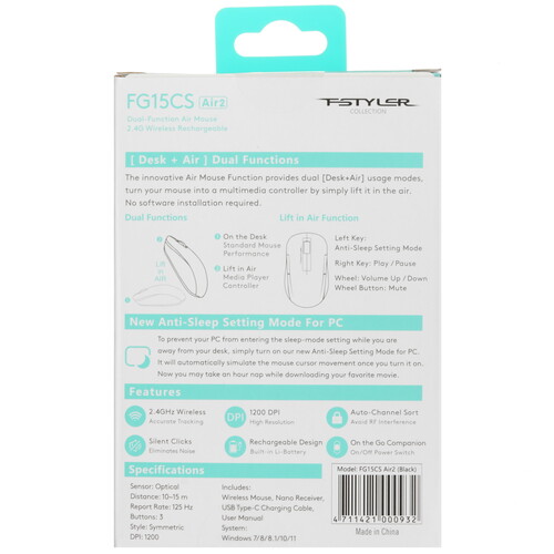 Купить Мышь беспроводная A4Tech Fstyler FG15CS Air2  черный  9295938. Характеристики, отзывы и цены в Донецке