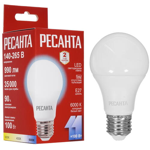 Купить Лампа светодиодная Ресанта LL-R-A60-11W-230-6K-E27  5401713. Характеристики, отзывы и цены в Донецке
