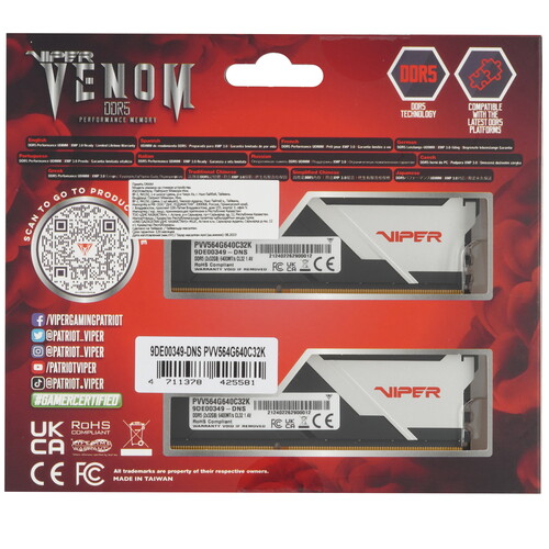 Купить Оперативная память Patriot Viper Venom [PVV564G640C32K] 64 ГБ  5449931. Характеристики, отзывы и цены в Донецке