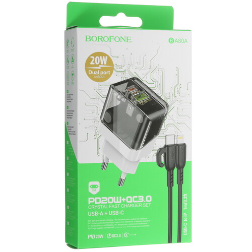 Купить Сетевое зарядное устройство Borofone BA80A черный  5474778. Характеристики, отзывы и цены в Донецке