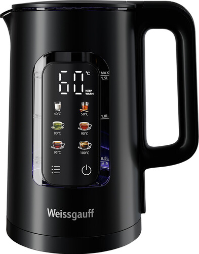 Купить Электрочайник Weissgauff WK 1500 Db Touch BodyCool черный  9259486. Характеристики, отзывы и цены в Донецке