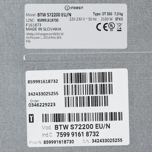 Купить Стиральная машина Indesit BTW S72200 EU/N белый  9153059. Характеристики, отзывы и цены в Донецке