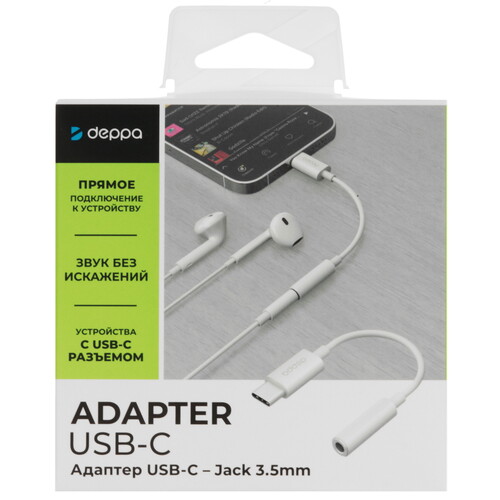 Купить Кабель   Deppa USB Type-C - jack 3.5 мм белый  5625739. Характеристики, отзывы и цены в Донецке