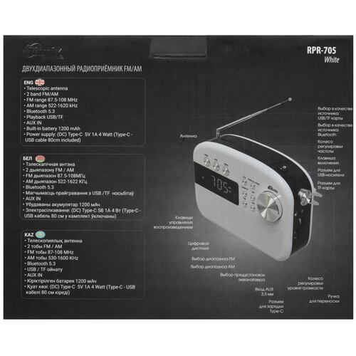 Купить Радиоприемник Ritmix RPR-705 белый  9201116. Характеристики, отзывы и цены в Донецке