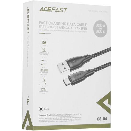 Купить Кабель круглый ACEFAST USB Type-C - USB 2.0 Type-A черный 1.2 м  9191081. Характеристики, отзывы и цены в Донецке