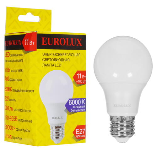Купить Лампа светодиодная Eurolux LL-E-A60-11W-230-6K-E27  5401683. Характеристики, отзывы и цены в Донецке