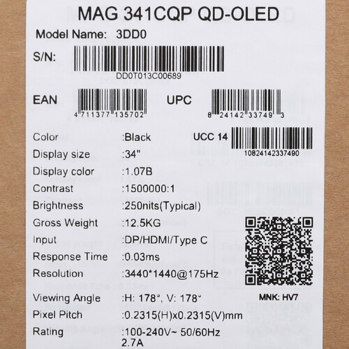 Купить 34" Монитор MSI MAG 341CQP QD-OLED черный  5445575. Характеристики, отзывы и цены в Донецке