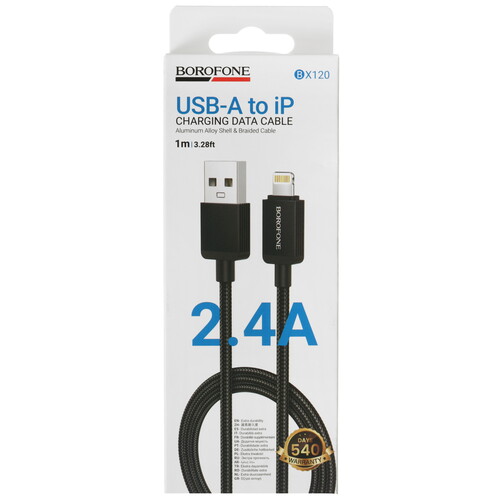 Купить Кабель круглый Borofone Lightning 8-pin - USB 2.0 Type-A черный 1 м  5635298. Характеристики, отзывы и цены в Донецке