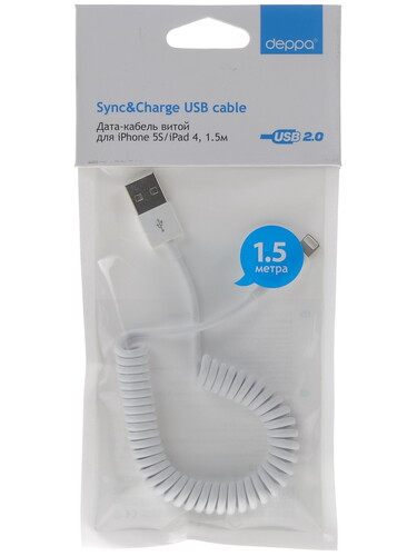 Купить Кабель витой DEPPA Lightning 8-pin - USB 2.0 Type-A белый 1.5 м  0172241. Характеристики, отзывы и цены в Донецке