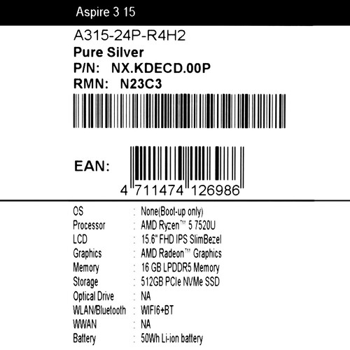 Купить 15.6" Ноутбук Acer Aspire 3 A315-24P-R4H2 серебристый  5459985. Характеристики, отзывы и цены в Донецке