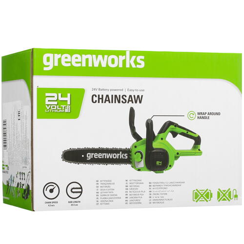 Купить Аккумуляторная цепная пила GreenWorks G24CS25K2  шина - 25 см (10")  5081470. Характеристики, отзывы и цены в Донецке