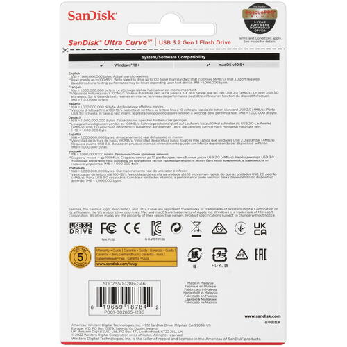 Купить Память USB Flash 128 ГБ SanDisk Ultra Curve [SDCZ550-128G-G46]  9102931. Характеристики, отзывы и цены в Донецке