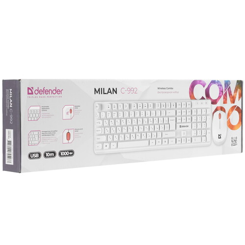 Купить Клавиатура+мышь беспроводная   Defender Milan C-992 белый  9196340. Характеристики, отзывы и цены в Донецке