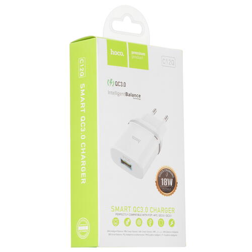 Купить Сетевое зарядное устройство Hoco C12Q Smart белый  5367553. Характеристики, отзывы и цены в Донецке
