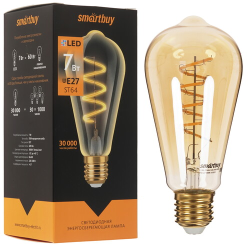 Купить Лампа филаментная Smartbuy ART ST64-7Вт/3000К/E27  9192815. Характеристики, отзывы и цены в Донецке