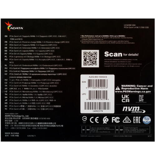 Купить 1000 ГБ M.2 NVMe накопитель ADATA LEGEND 800 [ALEG-800-1000GCS]  5433002. Характеристики, отзывы и цены в Донецке