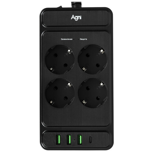 Купить Сетевой фильтр AGNI TP-FS4U4E-PD черный  9289282. Характеристики, отзывы и цены в Донецке