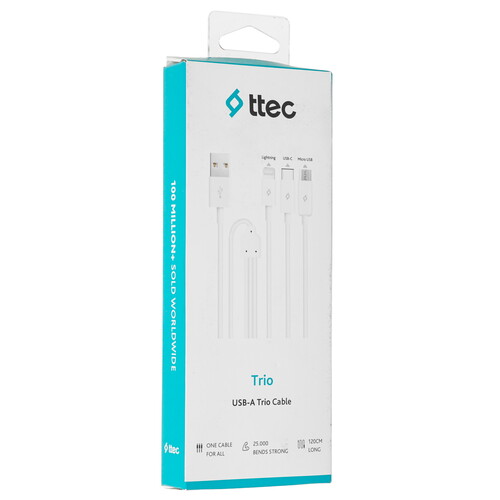 Купить Кабель круглый TTEC Lightning 8-pin, micro USB, USB Type-C - USB 2.0 Type-A белый 1.2 м  9140754. Характеристики, отзывы и цены в Донецке