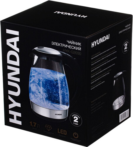 Купить Электрочайник Hyundai HYK-G2030 черный  8190386. Характеристики, отзывы и цены в Донецке