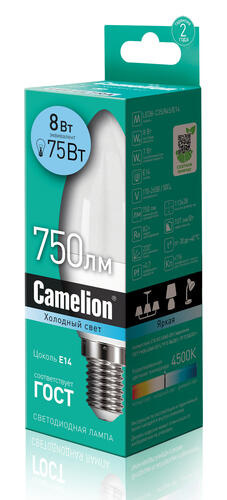 Купить Лампа светодиодная Camelion LED C35-8w-845-E14  1109766. Характеристики, отзывы и цены в Донецке