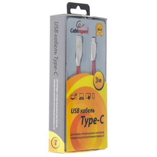 Купить Кабель круглый Cablexpert USB Type-C - USB 2.0 Type-A красный 3 м  5485409. Характеристики, отзывы и цены в Донецке