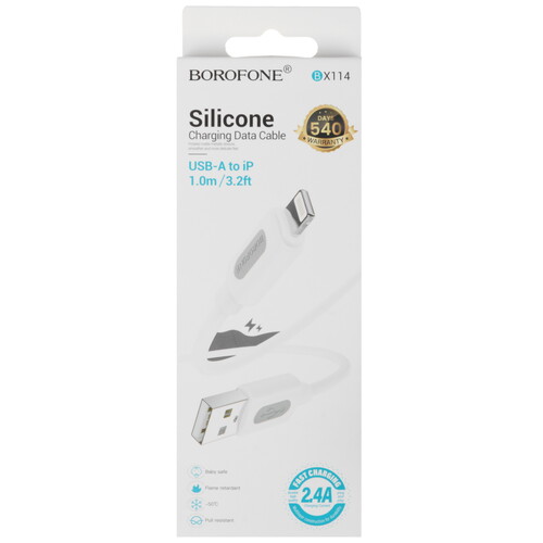 Купить Кабель круглый Borofone Lightning 8-pin - USB 2.0 Type-A белый 1 м  9244409. Характеристики, отзывы и цены в Донецке
