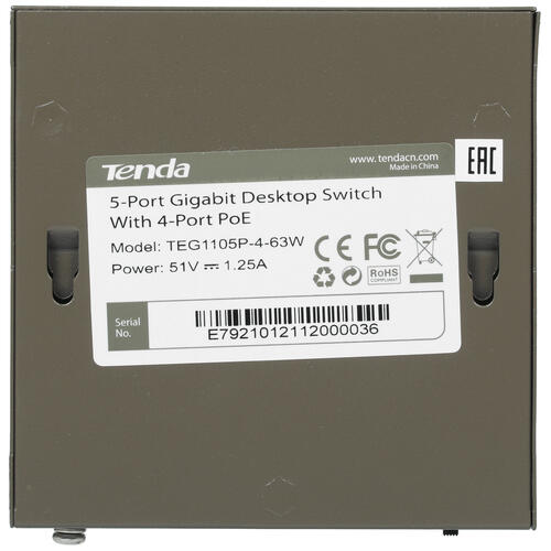 Купить Коммутатор Tenda TEG1105P-4-63W  4856778. Характеристики, отзывы и цены в Донецке