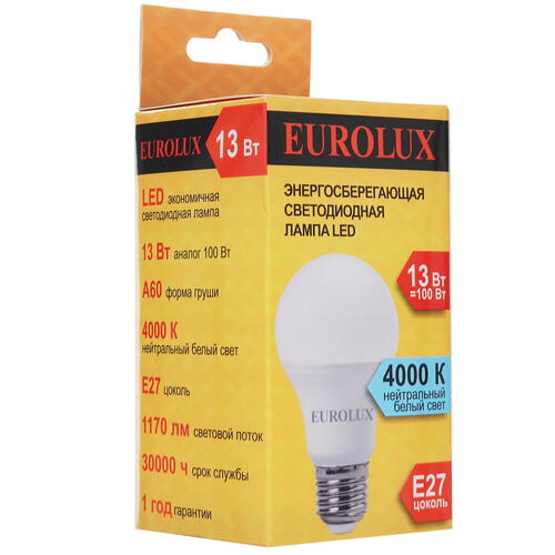 Купить Лампа светодиодная Eurolux LL-E-A60-13W-230-4K-E27  5401685. Характеристики, отзывы и цены в Донецке