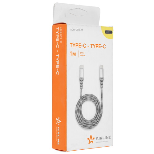 Купить Кабель круглый AIRLINE USB Type-C - USB Type-C серебристый 1 м  9177688. Характеристики, отзывы и цены в Донецке