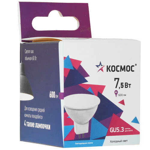 Купить Лампа светодиодная Космос LkecLED7.5wJCDRC65  9112131. Характеристики, отзывы и цены в Донецке