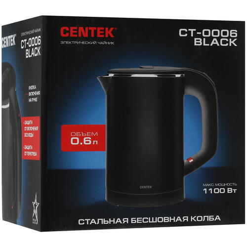 Купить Электрочайник Centek CT-0006 черный  5331681. Характеристики, отзывы и цены в Донецке
