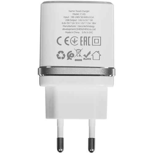 Купить Сетевое зарядное устройство Hoco C12Q Smart белый  5474882. Характеристики, отзывы и цены в Донецке