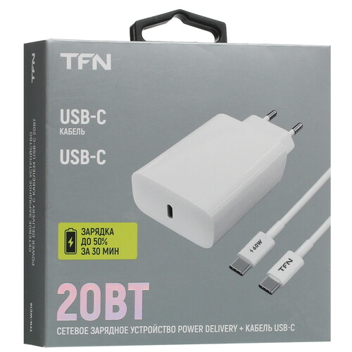 Купить Сетевое зарядное устройство TFN RAPID Type-C PD 20W белый  5367359. Характеристики, отзывы и цены в Донецке