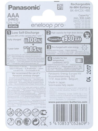 Купить Аккумулятор Panasonic Eneloop Pro BK-4HCDE/4BE 930 мА*ч  1259466. Характеристики, отзывы и цены в Донецке