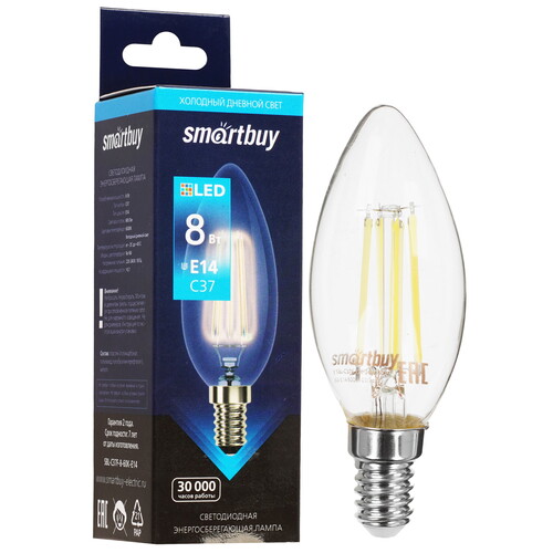 Купить Лампа светодиодная Smartbuy C37-8Вт/6000К/E14  9192653. Характеристики, отзывы и цены в Донецке