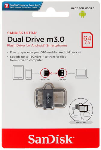 Купить Память OTG USB Flash 64 ГБ SanDisk Ultra Dual m3.0 [SDDD3-064G-G46]  1227279. Характеристики, отзывы и цены в Донецке