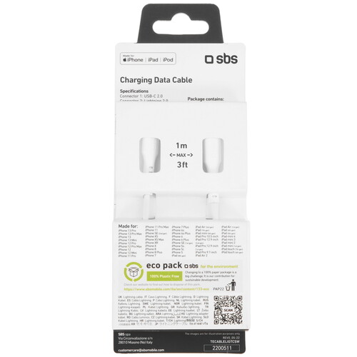 Купить Кабель витой SBS Lightning 8-pin MFI - USB Type-C белый 1 м  5471842. Характеристики, отзывы и цены в Донецке