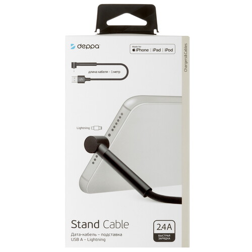 Купить Кабель круглый DEPPA Lightning 8-pin - USB 2.0 Type-A черный 1 м  9113434. Характеристики, отзывы и цены в Донецке