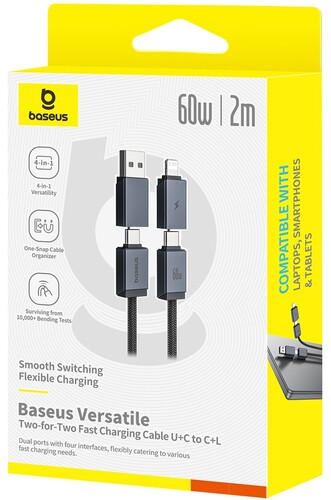 Купить Кабель круглый Baseus Lightning 8-pin, USB Type-C - USB 2.0 Type-A, USB Type-C черный 2 м  5627691. Характеристики, отзывы и цены в Донецке