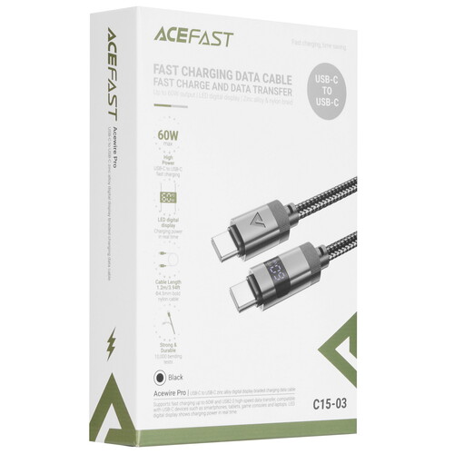 Купить Кабель круглый ACEFAST USB Type-C - USB Type-C черный 1.2 м  9258680. Характеристики, отзывы и цены в Донецке