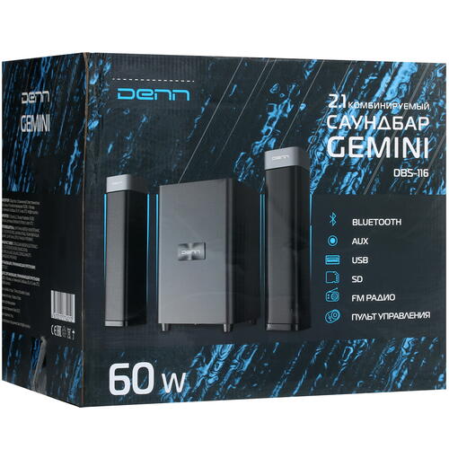 Купить Саундбар Denn DBS116 Gemini черный  5083794. Характеристики, отзывы и цены в Донецке