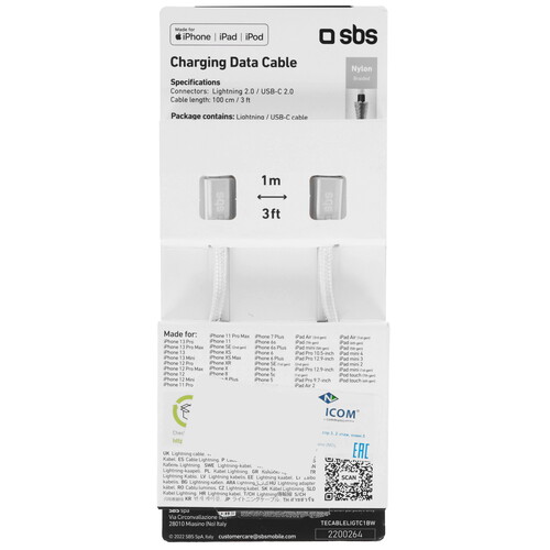 Купить Кабель круглый SBS Lightning 8-pin MFI - USB Type-C серебристый 1 м  5471843. Характеристики, отзывы и цены в Донецке
