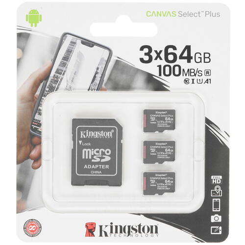 Купить Карта памяти Kingston Canvas Select Plus microSDXC 64 ГБ [SDCS2/64GB-3P1A]  4716404. Характеристики, отзывы и цены в Донецке