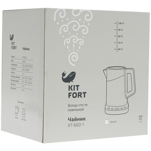 Купить Электрочайник Kitfort KT-660-1 белый  8139190. Характеристики, отзывы и цены в Донецке