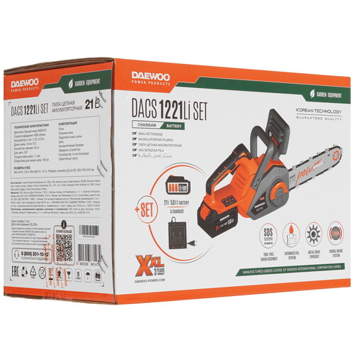 Купить Аккумуляторная цепная пила Daewoo DACS 1221Li SET  шина - 30 см (12")  9155570. Характеристики, отзывы и цены в Донецке