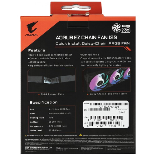 Купить Вентилятор GIGABYTE AORUS EZ CHAIN FAN 120  5609499. Характеристики, отзывы и цены в Донецке