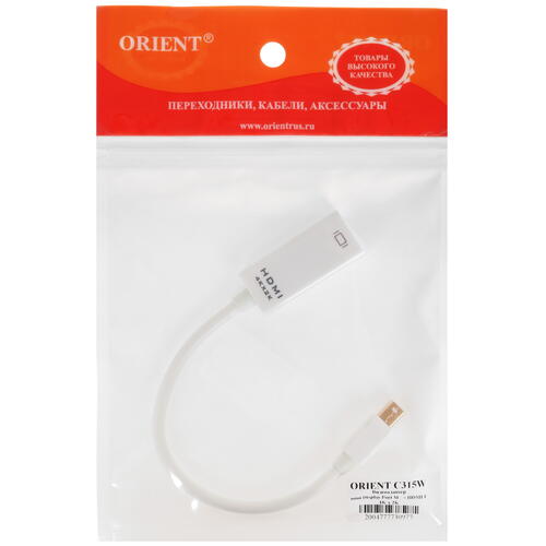 Купить Переходник однонаправленный Orient mini DisplayPort - HDMI, 0.2 м  4721110. Характеристики, отзывы и цены в Донецке
