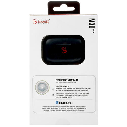 Купить Наушники TWS A4Tech Bloody M30 черный + красный  5082014. Характеристики, отзывы и цены в Донецке